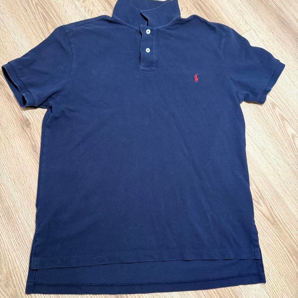 Polo Ralph Lauren Mens Navy Blue Custom Fit Mesh Polo Shirt Size Large Red Pony